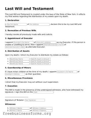 Blank  Last Will and Testament Template for New York