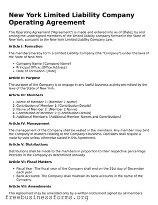 Blank  Operating Agreement Template for New York