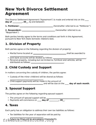 Blank  Divorce Settlement Agreement Template for New York