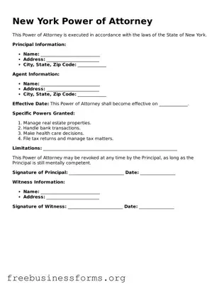 Blank  Power of Attorney Template for New York