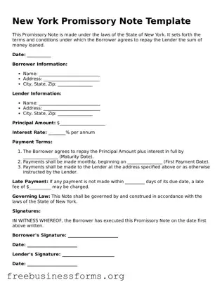 Blank  Promissory Note Template for New York