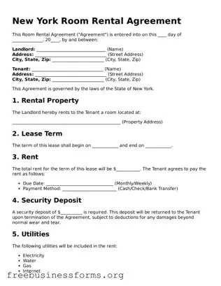 Blank  Room Rental Agreement Template for New York