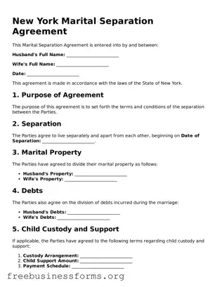 Blank  Marital Separation Agreement Template for New York