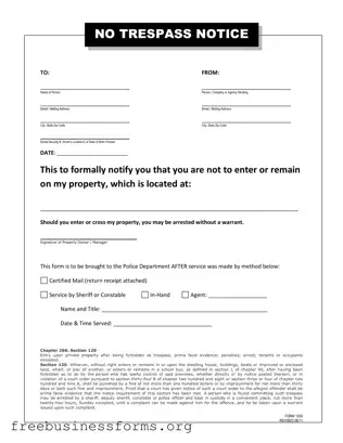 Official No Trespassing Letter Form in PDF