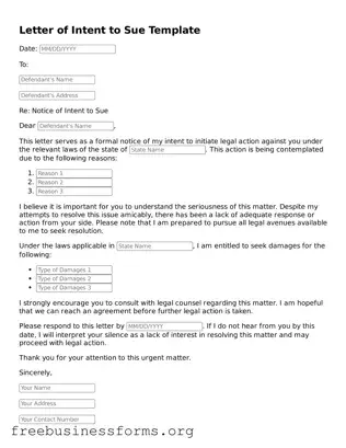 Official Letter of Intent to Sue Form