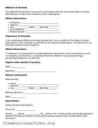 Official Affidavit of Domicile Form