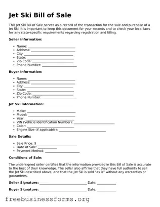 Official Jet Ski Bill of Sale Form