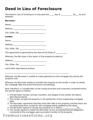 Official Deed in Lieu of Foreclosure Form