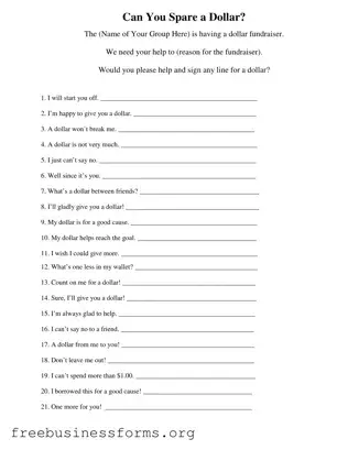 Official Donated A Dollar Form in PDF