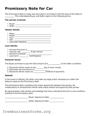 Official Promissory Note for a Car Form