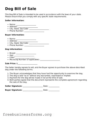 Official Dog Bill of Sale Form