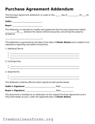 Official Purchase Agreement Addendum Form