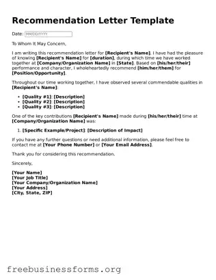 Official Recommendation Letter Form