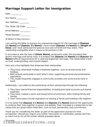 Official Marriage Support Letter for Immigration Form