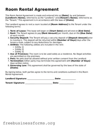 Official Room Rental Agreement Form