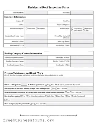 Official Roof Inspection Form in PDF