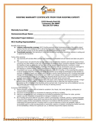 Official Roofing Warranty Certificate Form in PDF