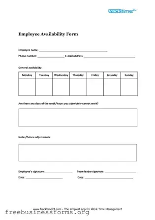 Official Employee Availability Form in PDF