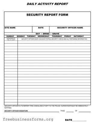 Official Security Guard Daily Report Sample Form in PDF