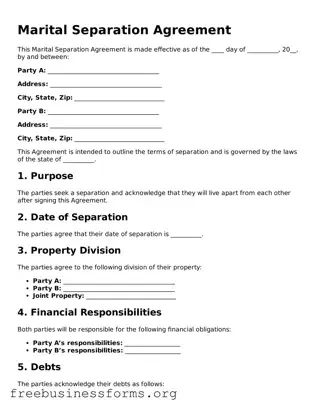 Official Marital Separation Agreement Form