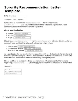 Official Sorority Recommendation Letter Form