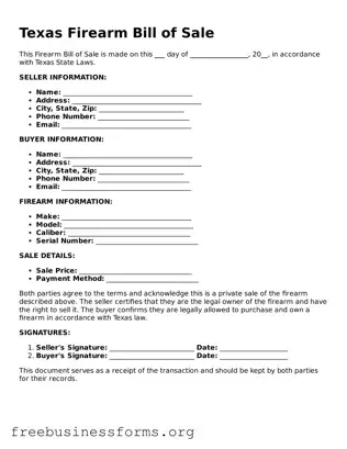 Blank  Firearm Bill of Sale Template for Texas