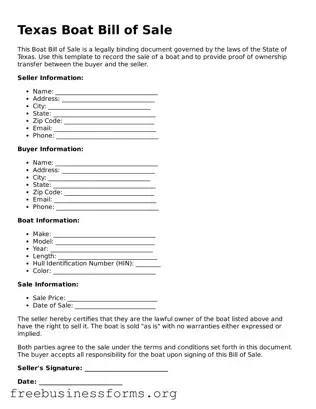 Blank  Boat Bill of Sale Template for Texas