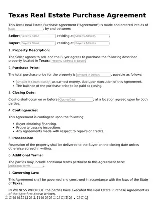 Blank  Real Estate Purchase Agreement Template for Texas