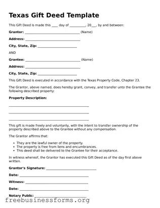 Blank  Gift Deed Template for Texas