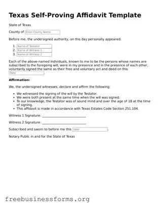 Blank  Self-Proving Affidavit Template for Texas