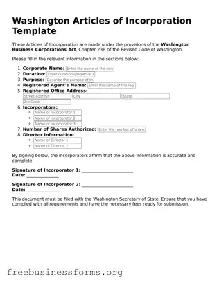 Blank  Articles of Incorporation Template for Washington