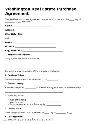 Blank  Real Estate Purchase Agreement Template for Washington