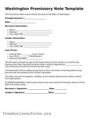 Blank  Promissory Note Template for Washington
