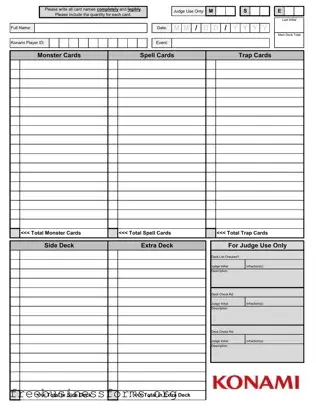 Official Konami Decklist Form in PDF