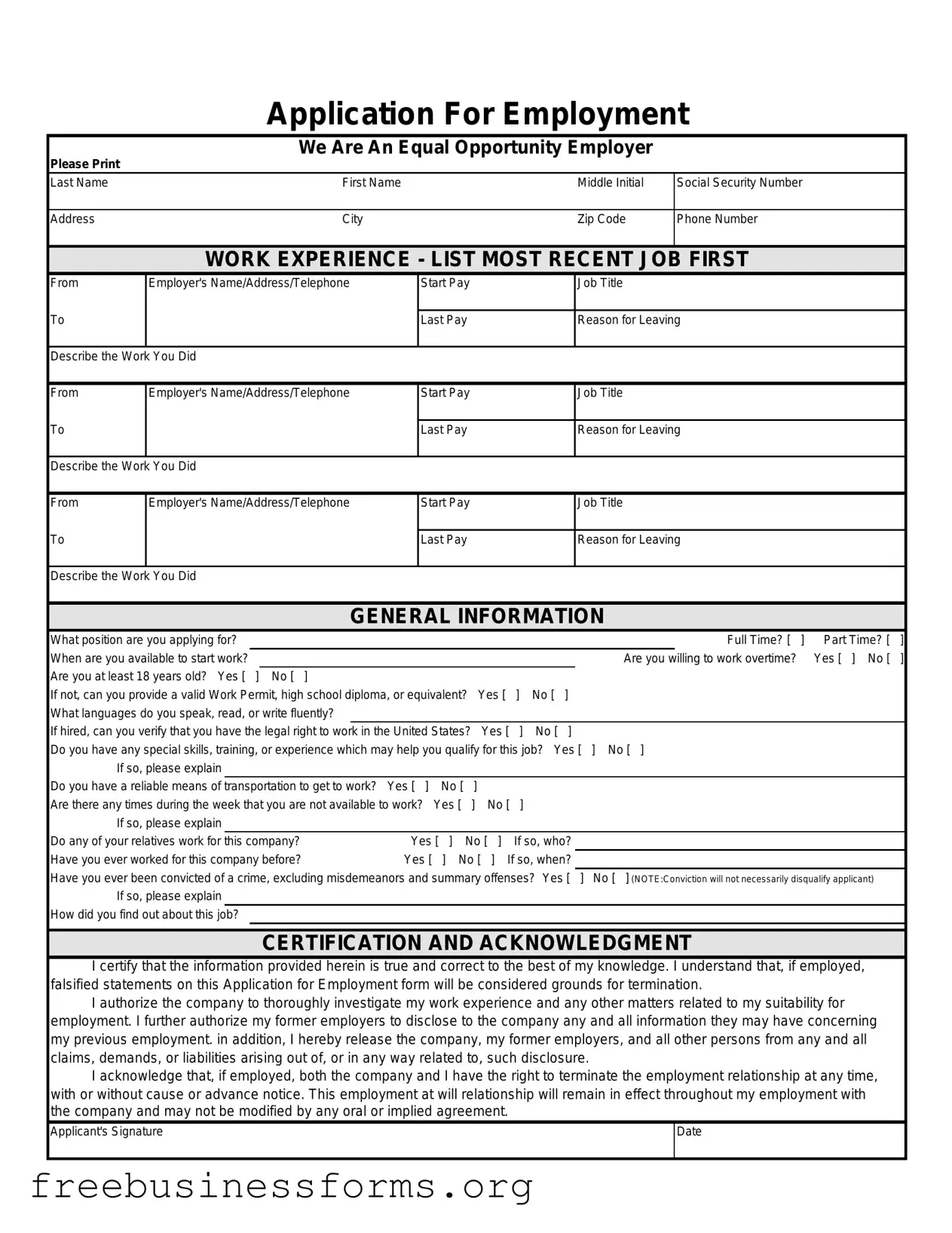 Official Spanish Application Employment Form in PDF