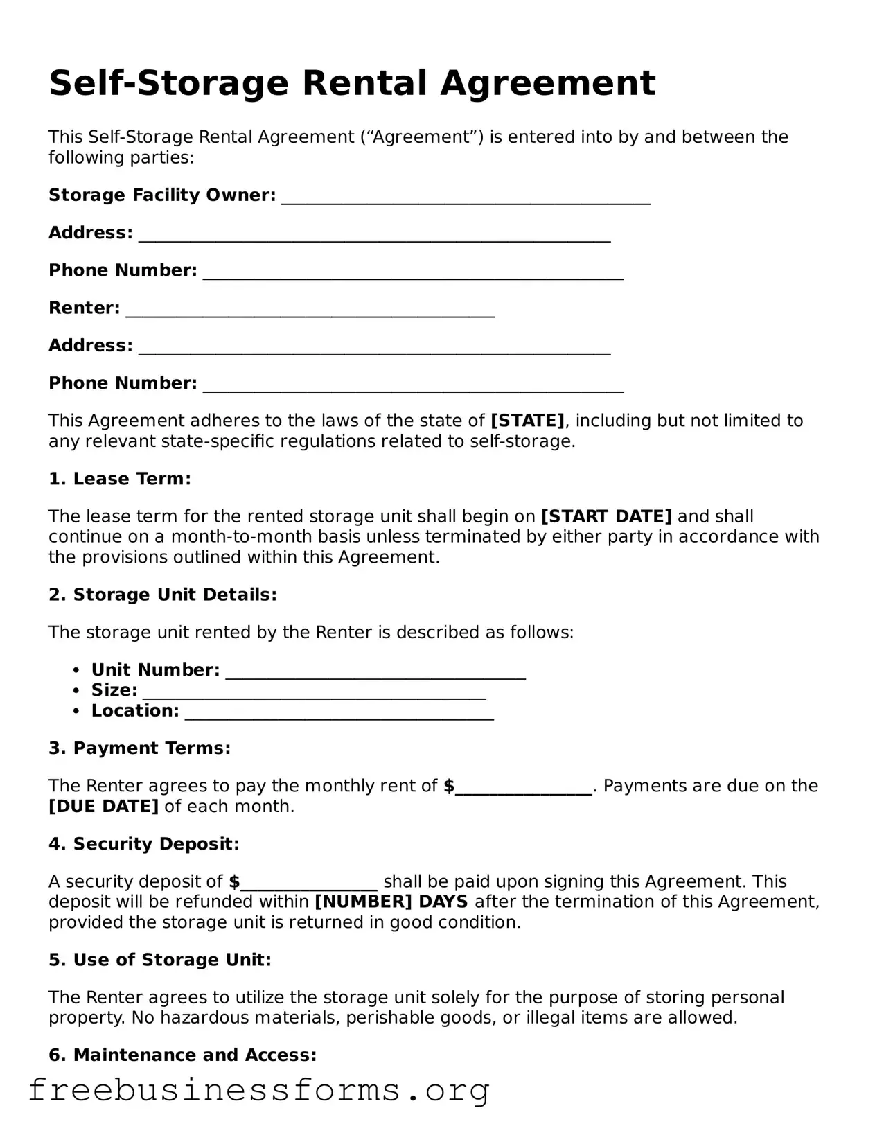 Official Self-Storage Rental Agreement Form
