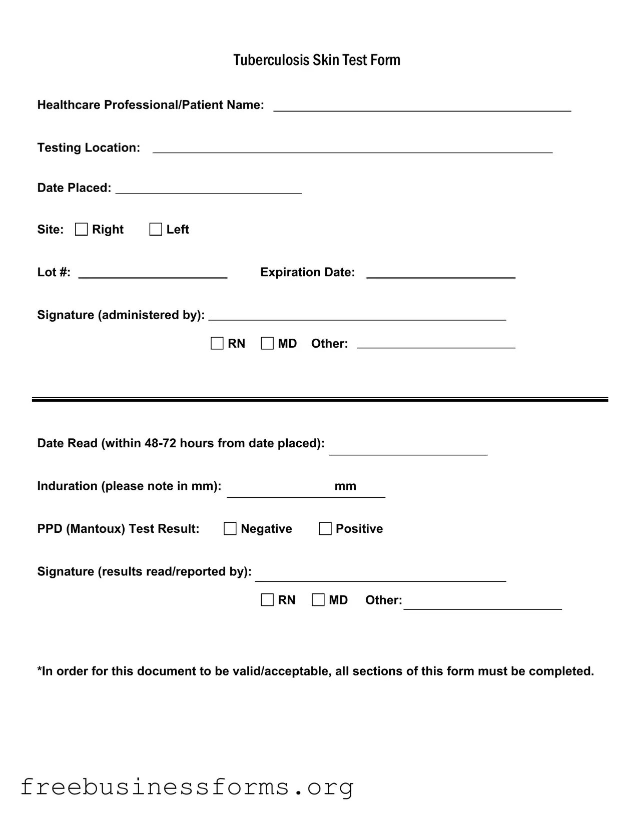 Official Tb Test Form in PDF
