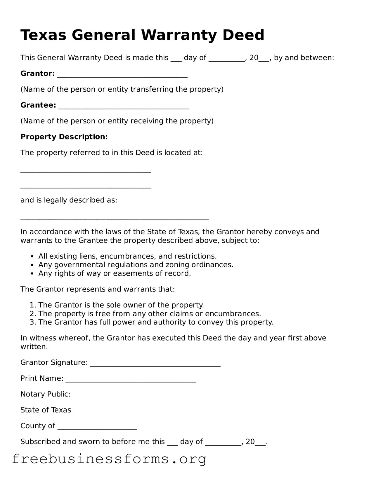 Blank  Deed Template for Texas