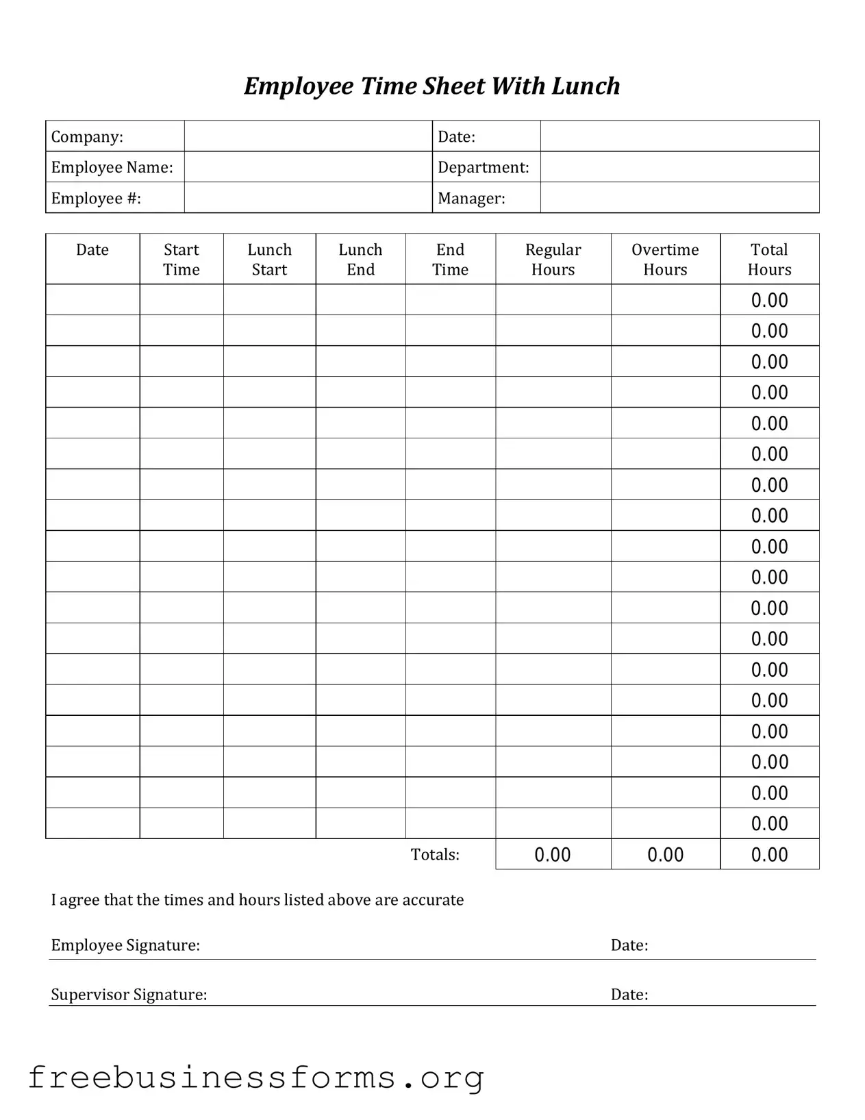 Official Time Card Form in PDF