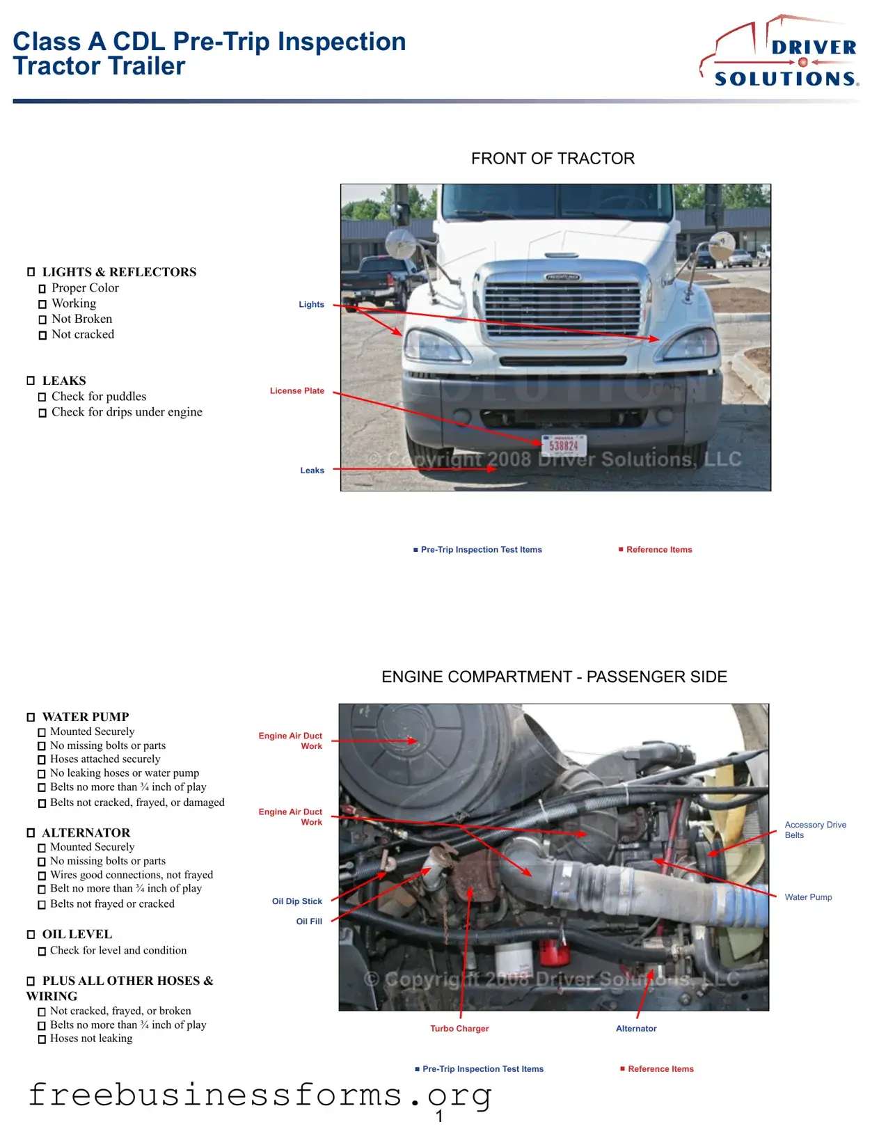 Official Pre Trip Inspection Checklist Form in PDF