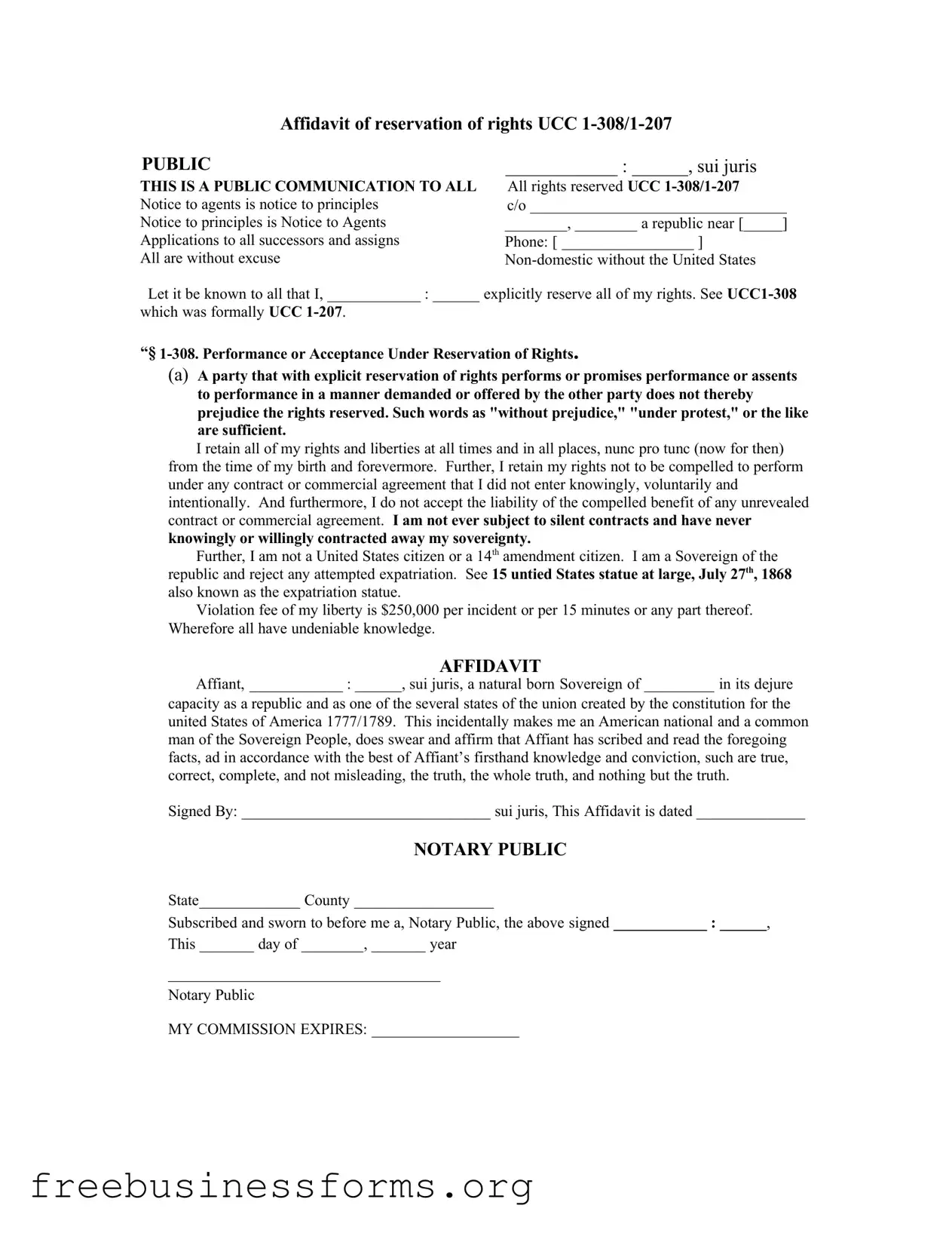 Official Ucc 1 308 Form in PDF