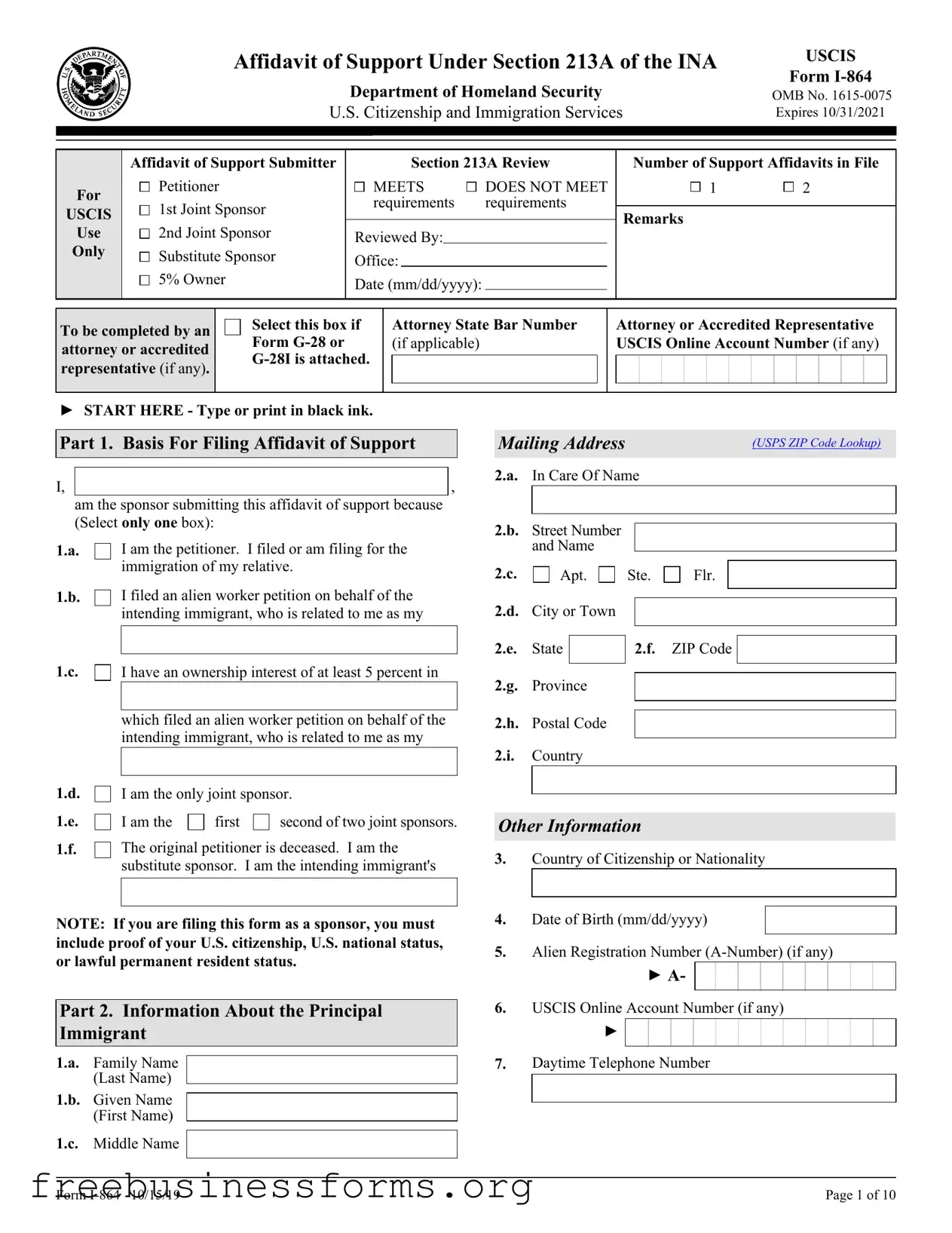 Official USCIS I-864 Form in PDF