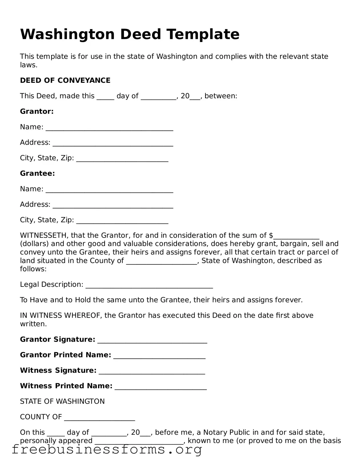 Blank  Deed Template for Washington