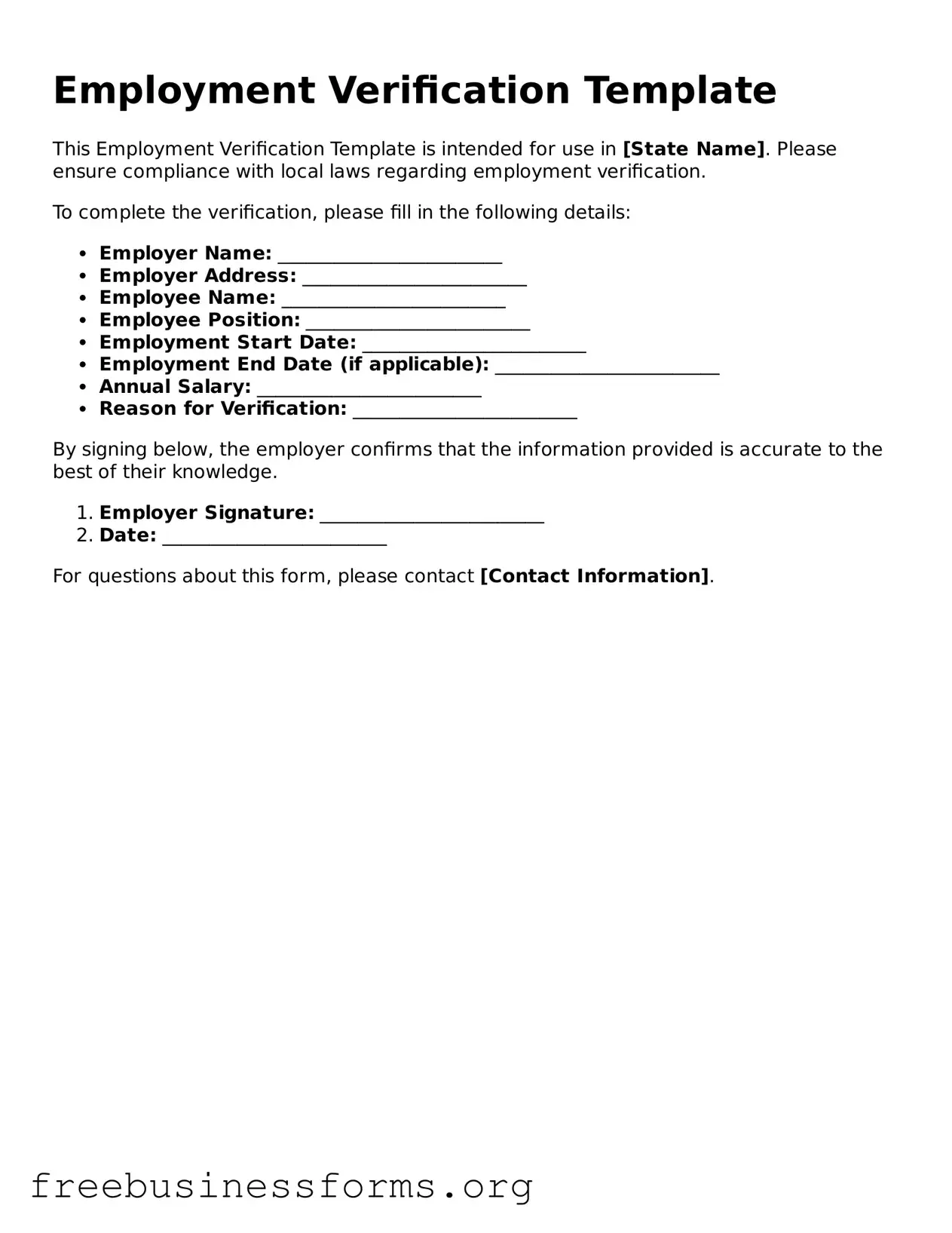 Official Employment Verification Form